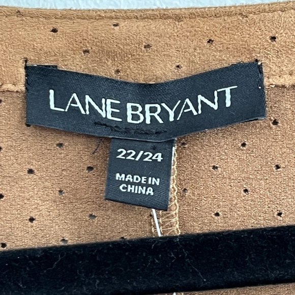 Lane Bryant Brown Microsuede Top Plus Size 22/24 Short Sleeve Split Neck Stretch - Picture 7 of 10